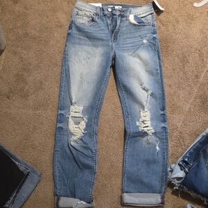 Stylish High Rise Distressed Jeans in Blue